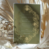 Luxe Barok Gold Sage Green bruiloft Folie Uitnodiging