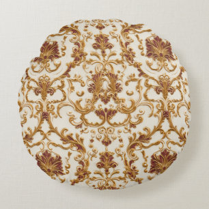 Luxe Barok Gouden Ornament op Ivoor Rond Kussen