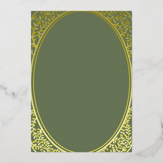 Luxe barok groen en gouden bruiloft folie uitnodiging (Achterkant)