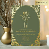 Luxe barok groen en gouden bruiloft folie uitnodiging