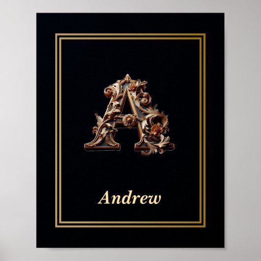 Luxe Barok Letter A Monogram Poster (Voorkant)