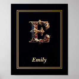 Luxe Barok Letter E Monogram Poster