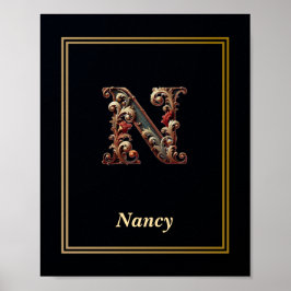 Luxe Barok Letter N Monogram Poster