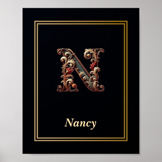 Luxe Barok Letter N Monogram Poster  (Voorkant)