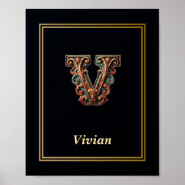 Luxe Barok Letter V Monogram Poster