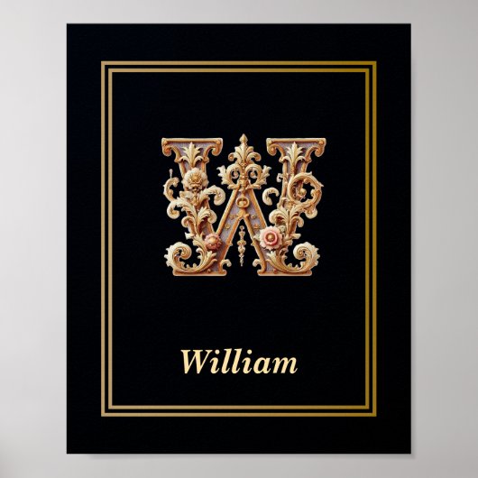 Luxe Barok Letter W Monogram Poster  (Voorkant)