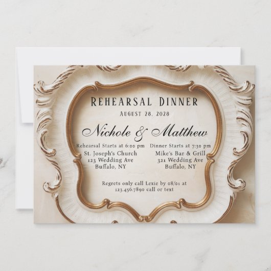 Luxe barok wit en goud repetitie diner kaart (Voorkant)