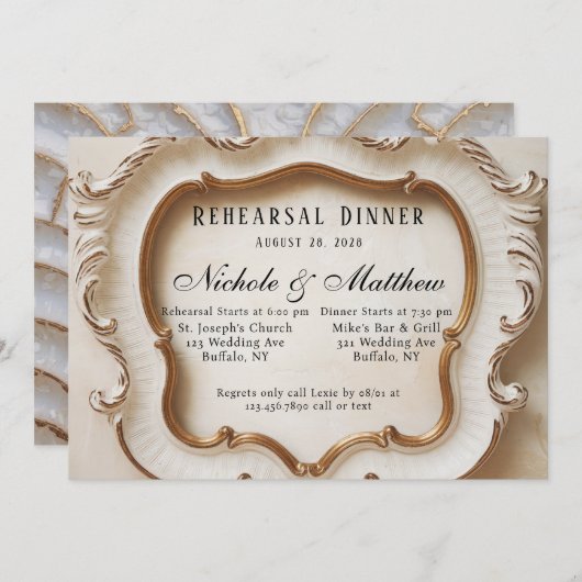 Luxe barok wit en goud repetitie diner kaart (Voorkant / Achterkant)