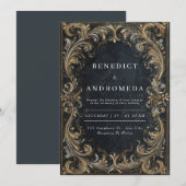 Luxe Barok Zwart Goud Zilver Sierlijk Huwelijk Kaart (Voorkant / Achterkant)