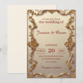 Luxe barokke gouden bruiloft kaart (Voorkant / Achterkant)