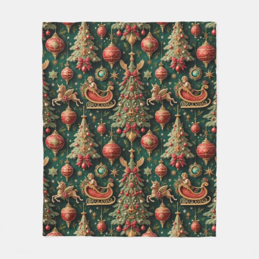 Luxe barokke kerst fleece deken (Voorkant)