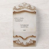 Luxe Barokke Stijl Wit Goud Huwelijk All In One Uitnodiging (Buitenkant)