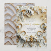 Luxe Barokke Stijl Wit Goud Huwelijk Kaart (Voorkant / Achterkant)