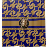 Luxe Baroque Medusa Blue & Gold Douchegordijn (Voorkant)