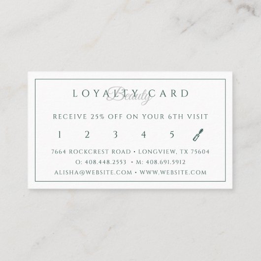 Luxe Beauty Lotus/Make-up Brush Logo Groen & Roze Klantenkaartje (Achterkant)