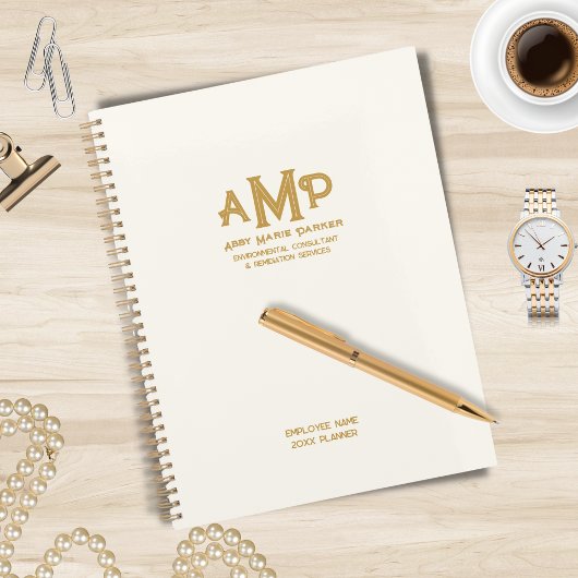 Luxe Bedrijf Ivoor en Goud 3 Letter Monogram Logo Planner