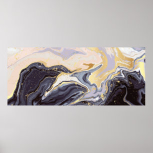 luxe behang. Roze en zwarte marmer en goud Poster