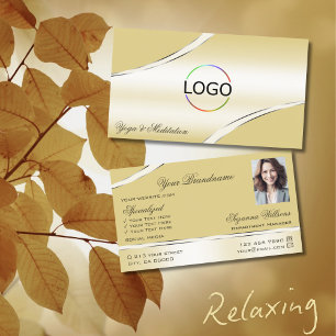 Luxe Beige Cream Curved Decor Lines Logo Foto Visitekaartje