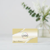 Luxe Beige Cream Curved Decor Lines Logo QR Code Visitekaartje (Staand voorkant)