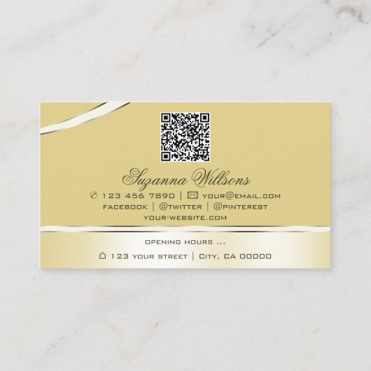 Luxe Beige Cream Curved Lines Monogram QR-code Visitekaartje (Achterkant)