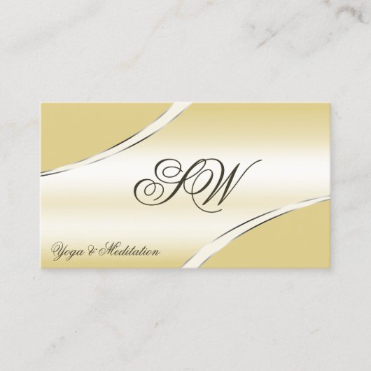 Luxe Beige Cream Curved Lines Monogram QR-code Visitekaartje (Voorkant)