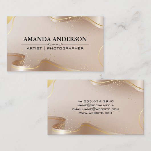 Luxe Beige en Gouden Lintjes Visitekaartje (Voorkant / Achterkant)