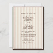 Luxe Beige Espresso Strepen Bruiloft Kaart (Voorkant)