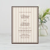 Luxe Beige Espresso Strepen Bruiloft Kaart (Staand voorkant)