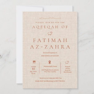 Luxe Beige Linnen textuur Islamitische Aqeeqah Kaart