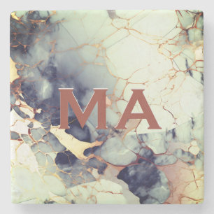 Luxe beige marine faux gouden glitter marmer kunst stenen onderzetter