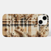 Luxe Beige Plaid Hoesje met Gesneden Herfst Bloeme (Achterkant (horizontaal))