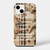 Luxe Beige Plaid Hoesje met Gesneden Herfst Bloeme