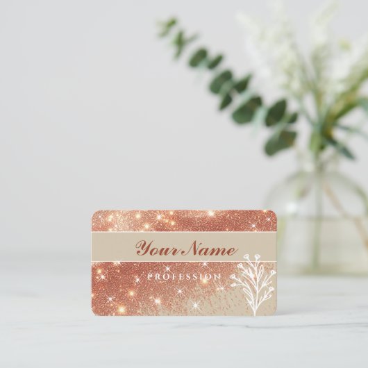 Luxe Beige Roos Gouden Glitter Sprankelende Sterre Visitekaartje (Staand voorkant)