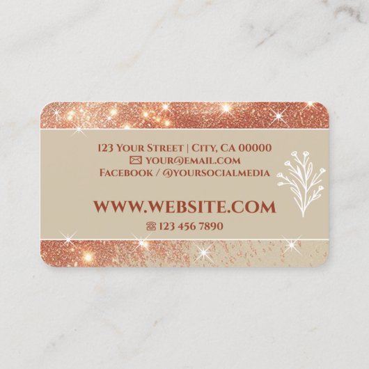 Luxe Beige Roos Gouden Glitter Sprankelende Sterre Visitekaartje (Achterkant)