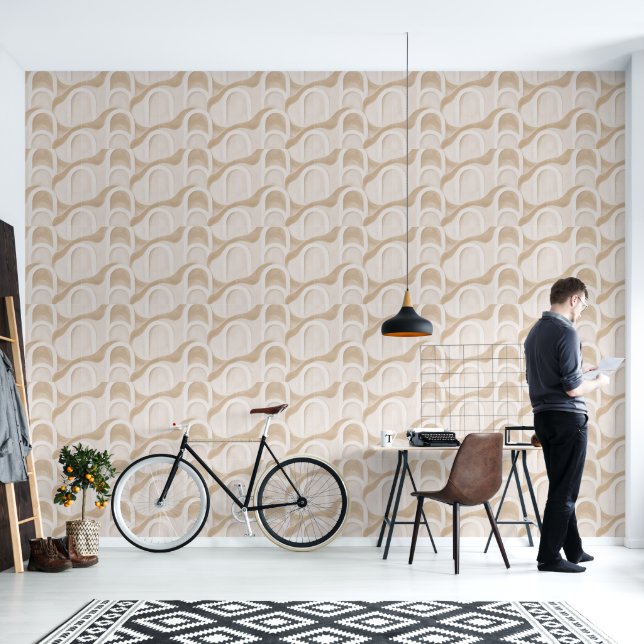 Luxe Beige Schelp Geometrisch Behang (Woonkamer)