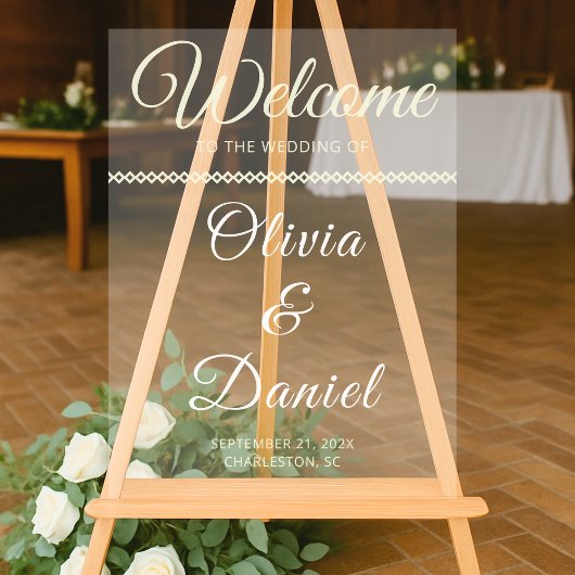 Luxe Beige Script Naam Welkom Acryl Bord