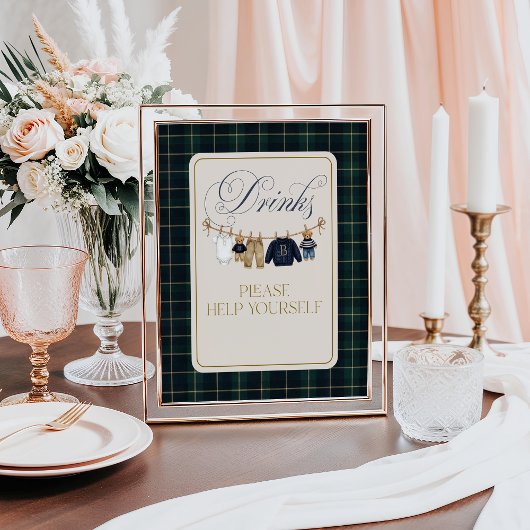 Luxe beren geruite baby shower drankbar poster