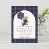Luxe berenballonnen geruite babyshower kaart (Staand voorkant)