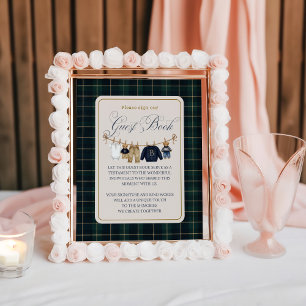 Luxe berenplaid babyshower gastenboek poster