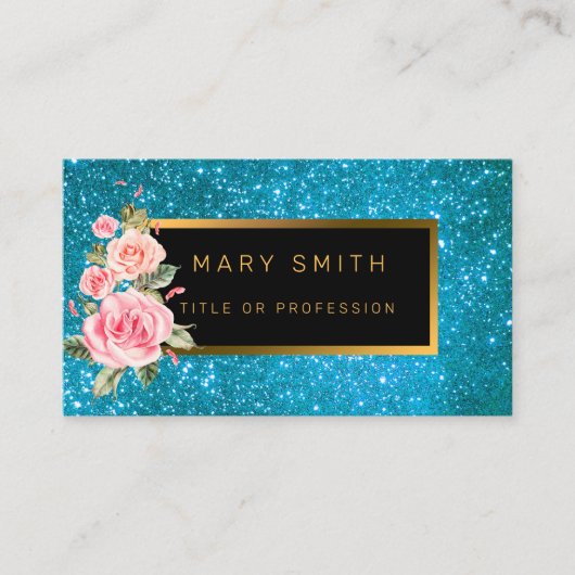 Luxe Best Popular Blue Gold Glitter Visitekaartje (Voorkant)