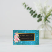 Luxe Best Popular Blue Gold Glitter Visitekaartje (Staand voorkant)
