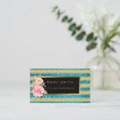 Luxe Best Popular Blue Gold Glitter Visitekaartje (Staand voorkant)