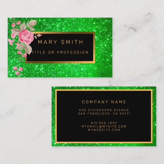 Luxe Best Popular Green Gold Glitter Visitekaartje (Voorkant / Achterkant)