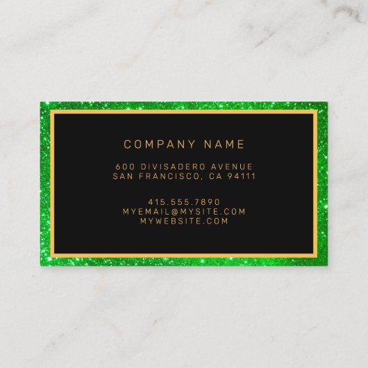 Luxe Best Popular Green Gold Glitter Visitekaartje (Achterkant)