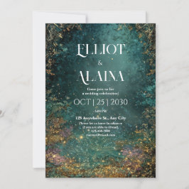 Luxe Betoverd Gouden Teal Sprookjesbos Bruiloft Kaart