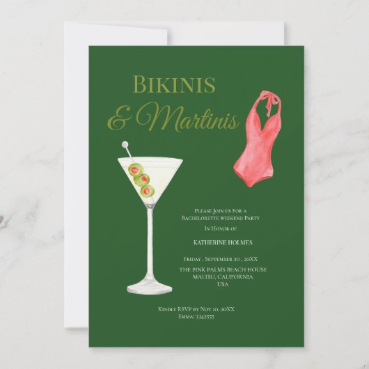 Luxe Bikinis & Martini vrijgezellenweekendfeest Kaart (Voorkant)