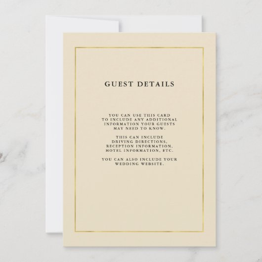 Luxe Bisque met Faux Gold | Details gastsysteem Kaart (Voorkant)