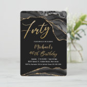 Luxe Black Agate Marble Gold Glitter 40th Birthday Kaart (Staand voorkant)