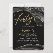 Luxe Black Agate Marble Gold Glitter 40th Birthday Kaart (Voorkant)