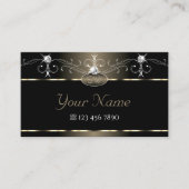 Luxe Black Beige Squiggles Sparkle Jewels Monogram Visitekaartje (Voorkant)